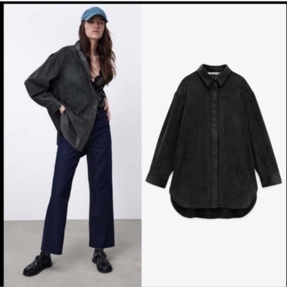 ZARA button down gray Corduroy oversized shirt size M - Picture 4 of 7